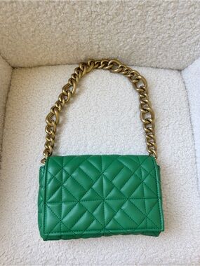 ZARA Green Quilted Chain-Handle Shoulder Bag